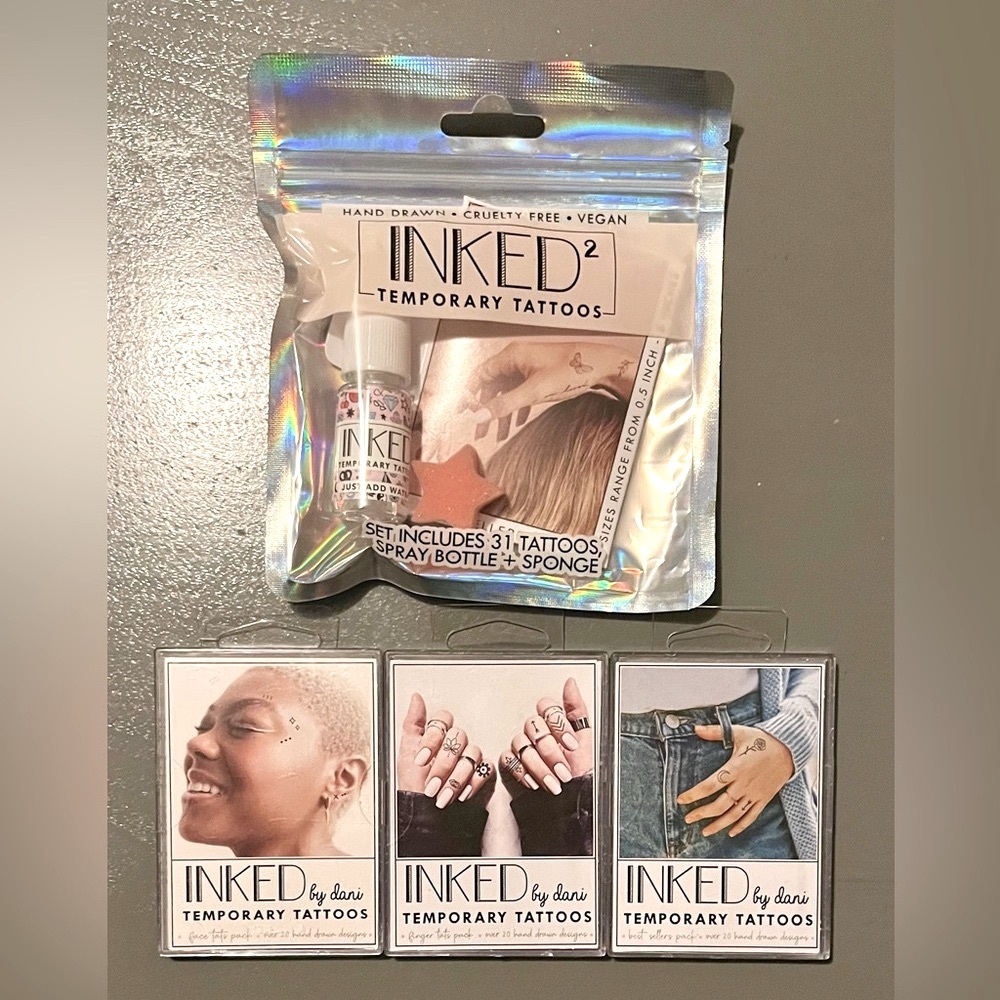 NIB! INKED 4 PEICE TEMPORARY TATTOO KIT AND 3 BOXES OF HIGH QUALITY EXTRA TATS!